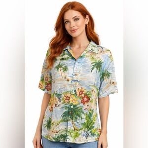 Vintage 90s LizWear Liz Claiborne Tropical Hawaiian Scenic Shirt Beach Resort